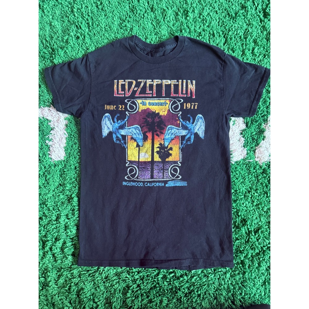 Led Zeppelin 1977 Inglewood California Concert Graphic T-Shirt Mens Small Black